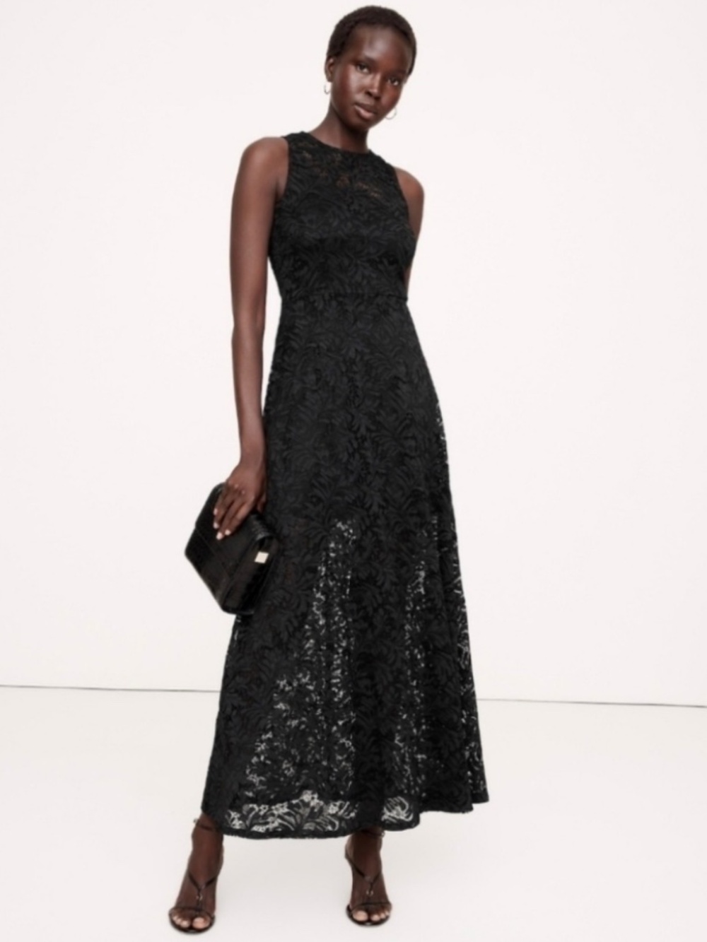 Banana Republic Lace Maxi Dress Black Petite Small